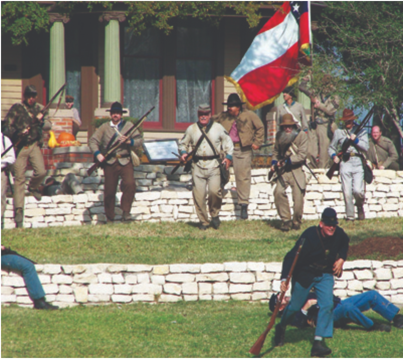 A re-enactment of a Civil War battle is conducted in Dallas